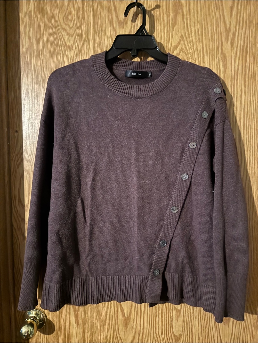 Zesica Button-Trim Crewneck Sweater
